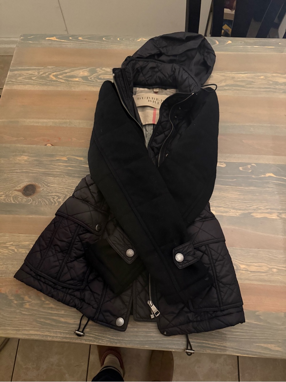 Burberry Brit Black Quilted Hooded wool cotton nylon jacket XS - Picture 4 of 12
